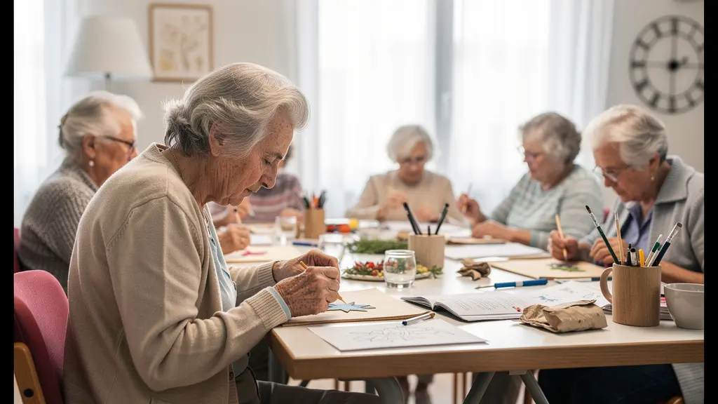 Seniors participant à un atelier collectif dans une résidence services en Maine-et-Loire